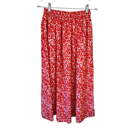 GANNI Floral Printed Crepe Midi Skirt Tomato Red Sz EU 32 / US 2 Made in India - Picture 8 of 9